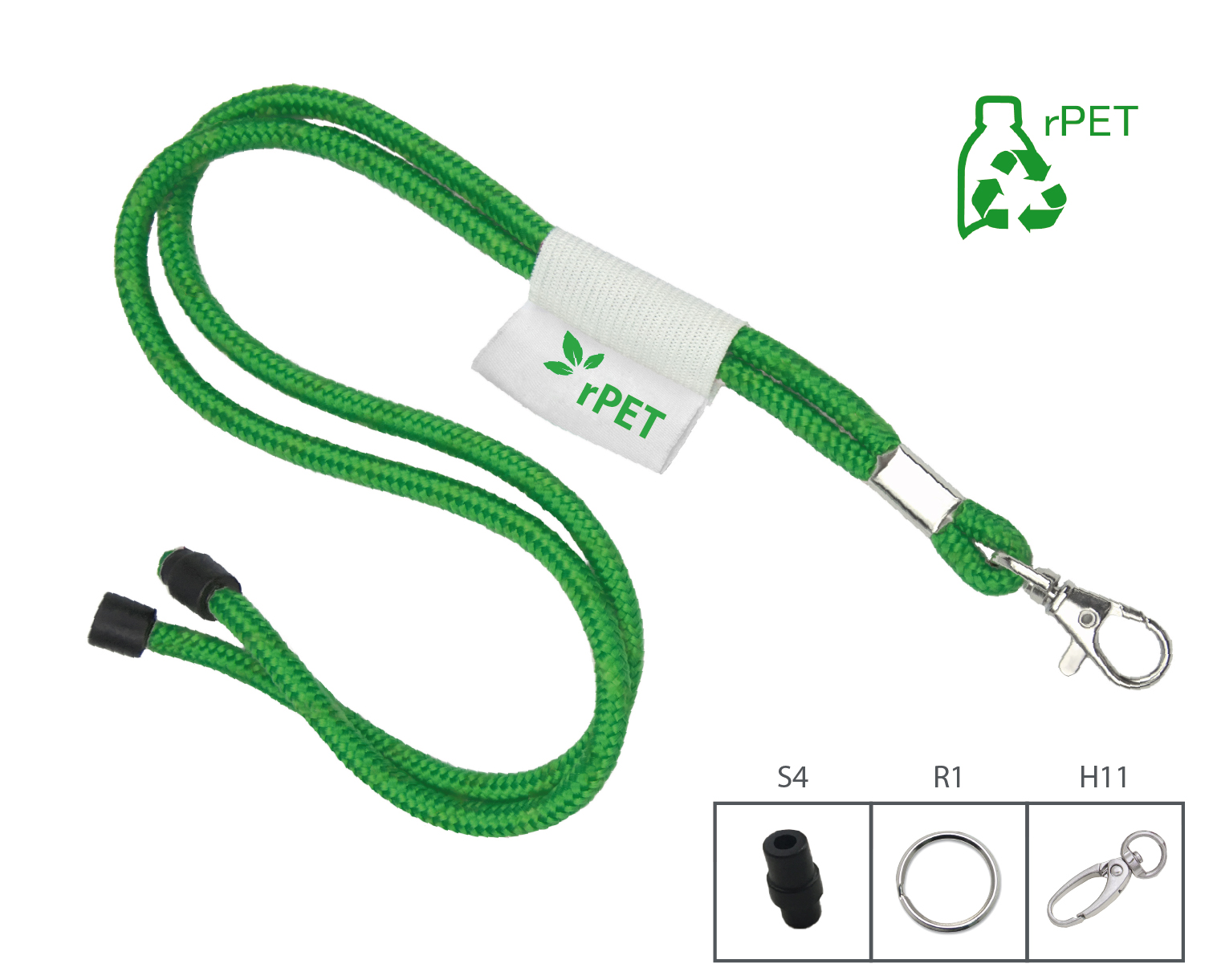 LY-211_Kordelllanyard_rPET_Weblabel_mit_H5_einfarbig_gruen_rPET